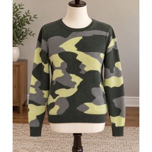 The Cashmere Project 100% Cashmere Camo Crewneck Sweater Small Olive Green